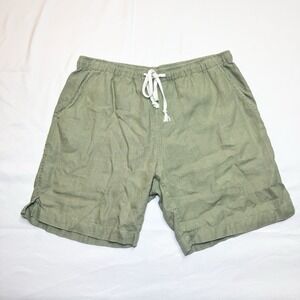 Alex Crane Bo Shorts Mens Medium Green 100% Linen Drawstring Casual Coastal